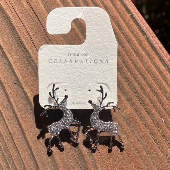 Maurices Sparkling Silver Reindeer Earrings - Picture 1 of 3
